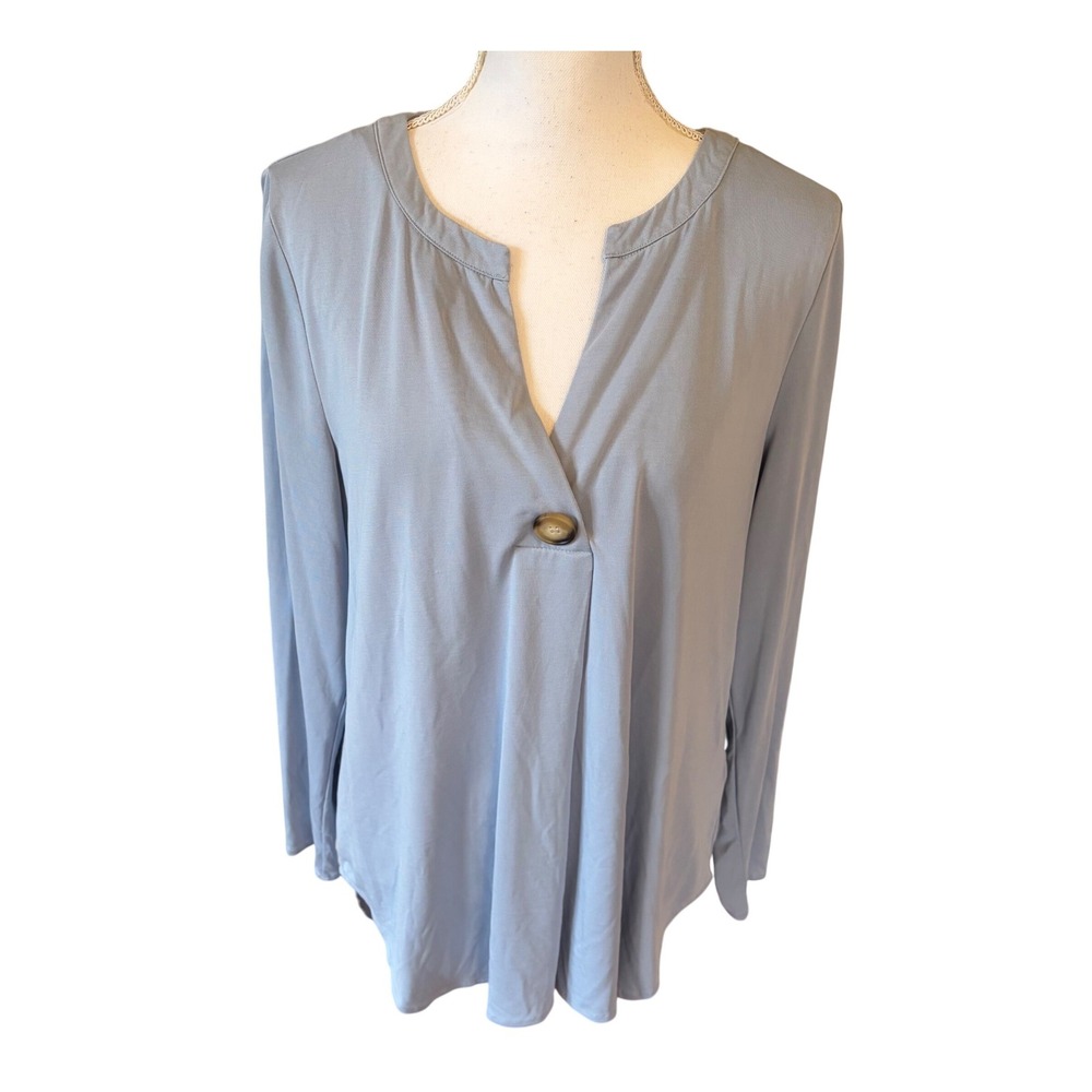 Soft Surroundings Blue Modal Blend V-Neck Long Sleeve Tunic Blouse Top Sz Large‎
